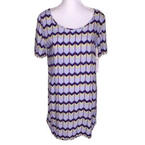 Roxy Retro‎ Row Short Sleeve Shift Dress Blue Zig Zag Dakota Geo Size XS NEW